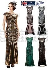 Lady 1920s Gatsby Flapper Sequin Mermaid Maxi Prom Bridesmaid Party Dress-YZ61