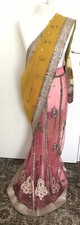 Pink & Yellow Brocade Net Embroidered Lengha Saree with Blouse & Petticoat