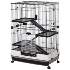 PawHut Four-Level Small Animal Cage, Indoor Pet House, Black, 81 x 52.5 x 114 cm