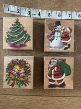 Christmas  Cardmaking scrapbooking wooden stamps x 4 tree snowman , santa bells