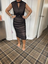 LIPSY DRESS SIZE 12 MESH BODYCON KEYHOLE  BELTED RUCHED MIDI BRAND NEW WITH TAGS
