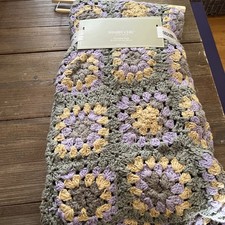 Shabby Chic Hand Crochet Granny Square Decorative Throw Blanket Green Mix 50x60”