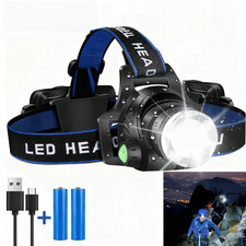 T6 Head Torch Headlamp Rechargeable 350000LM LED Zoom Headlight USB Line 2025 UK