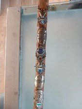 Vintage Whangee Bamboo Walking Stick Hiking With 6 Metal Badges Old Used 37"