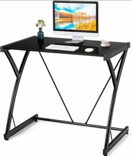 Computer Desk, Modern PC Laptop Table Writing Workstation with Tempered Glass