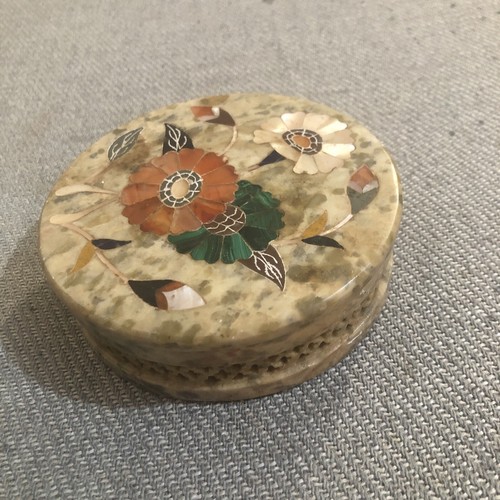 Vintage marble lidded trinket - vintage,