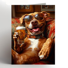 Staffy, Staffordshire Bull Terrier greeting card, staffie, birthday card. beer