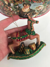 DELIGHTFUL VINTAGE NOSTALGIC PLASTIC ROCKING REINDEER CHRISTMAS TREE DECORATION