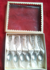 Box 6 vintage German Albosil silver coffee spoons Hildesheim Rose