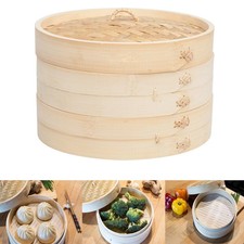 2 Tier Bamboo Steamer Cooker 10 inch 25cm Lightweight Chinese Steamer Basket