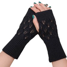 Womens Winter Long Half Finger Fingerless Gloves Arm Hand Warmer Knitted Mittens