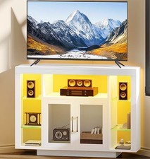 White Corner TV Stand Cabinet with LED Lighting for up to 55 Inch TV / Gaming