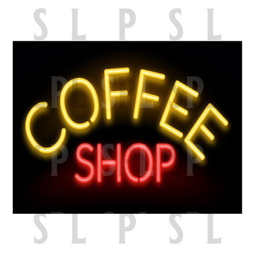Coffee shop neon print - coffee, metal
