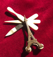 Antique Folding Brass Bone Manicure Set File Cuticle Pusher Eiffel Tower Paris