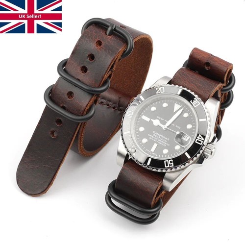 Brown genuine leather nato - genuine,
