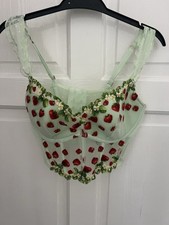 Victoria Secrets Pale Green Corset Strawberry Embroidered Bra Never Worn Size M