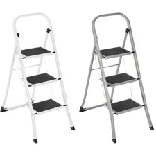 3 / 2 Step Ladder Portable Compact Folding Metal Non Slip Stool Heavy Duty Steel