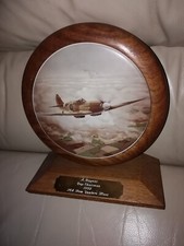 VTG SPITFIRE WOODEN PLANE PART CERAMIC TILE DISPLAY MODEL WW2 ART PLAQUE 1954?