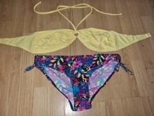 Gorgeous Yellow Multi-coloured BHS halterneck bikini top bottom set size 14