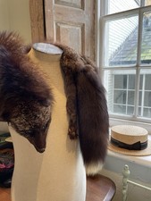 Fox Fur Stole Vintage 1940s with Clip Fastening Silver and Brown, Approx. 1m