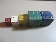 5 Vintage Dice - Various sizes 8mm to 15mm square approximately - 4 are wooden