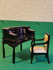 doll house black oriental desk /chair with cherry blossom detail 1.12th