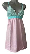 Ex Boux Avenue pink & blue Loretta lace trim chemise nightdress lingerie Size 6