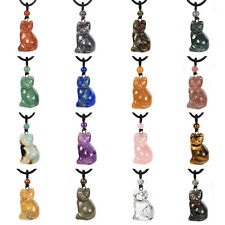 Natural Gemstone Carved Cat Necklace 30mm Cute Animal Pendant Necklace 22 inch