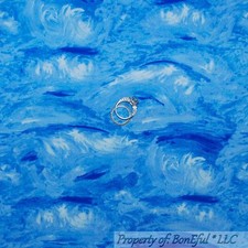 BonEful Fabric FQ Cotton Quilt Blue Aqua Beach Sky Ocean Wave Water Sea Surf Boy
