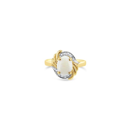 Oval opal ring - opal, diamond
