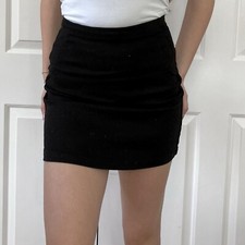 Pull And Bear Black Denim Style Stretchy Tight Mini Skirt With Back Zip