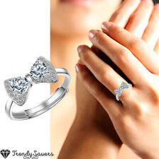 925 Sterling Silver Cz Cubic Zirconia Bow Ring Women Open Band Ring Adjustable 