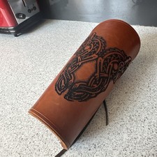 Viking Bracer Real Leather Armour Cuff Embossed Norse Arm Gauntlet Medieval
