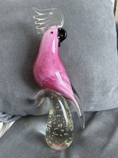 Vintage Murano Italian Hand Blown Pink Glass Cockatoo Bird Figurine Paperweight