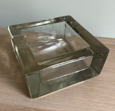 MCM Art Deco Modernist Ashtray Glass Square Vintage Very Heavy 5.5”x2.5”