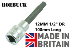Allen Hex Socket Bit Key 12mm 1/2 Dr 100mm LONG Single Socket Hex Key ROEBUCK
