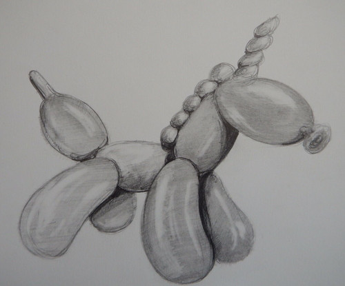 Balloon unicorn pencil drawing