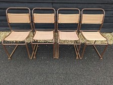 x4 Vintage Fabric Canvas Stacking Metal Tubular Frame Chairs PEL (Set 3)