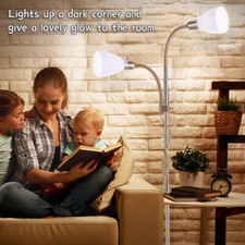 2 Way 180cm Chrome Floor Lamp Led Lighting Shades Standard Tall Light LED Bulb