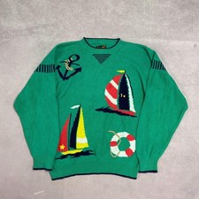 Vintage Abstract Knitted Jumper Boats, Sailing And Nautical Patterned Chunky