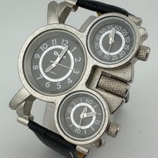 Qulm Quartz Watch Men Black Triple Movements Leather Japan Analog New Battery