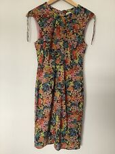 BNWOT Whistles Size 8 Silk Mix Colourful Shift Dress Tie Shoulders, Back Zip