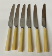 Vintage Elkington 6 Stainless Steel 22cm Celluloid Butter Dinner Knives Cutlery