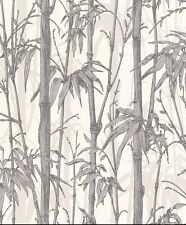 Rasch Bamboo Shimmer White/Silver Metallic Wallpaper 484830 Clearance