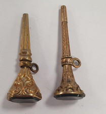 Two Antique Victorian Pocket Watch Keys Gilt with Stones