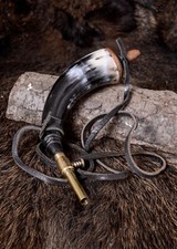 Gun Powder Horn with brass valve and leather strap. Pirate Reenactment Costume