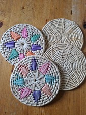 Vintage Bohemian Rattan Straw Wicker Place Mats Bohemian Set of 4