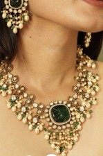 Green polki necklace - green,