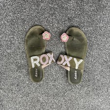 Y2K vintage Roxy beaded sequin floral summer flip flops flat sandals toe ring