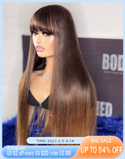 Straight Brown Wig with Bangs